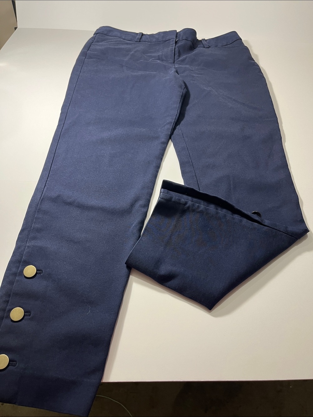 Talbots Hampshire Ankle Pants Navy Blue Gold Button Detail Size 10